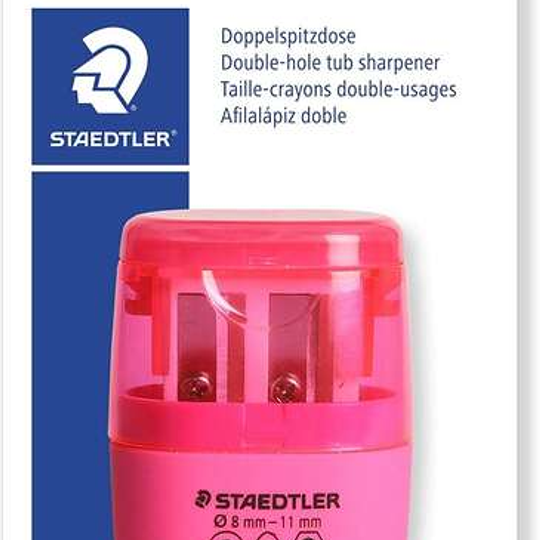 Staedtler Sacapuntas Doble Uso con Deposito - 2 Agujeros - De 8.2mm hasta 10.2mm - Color Rosa Neon 1