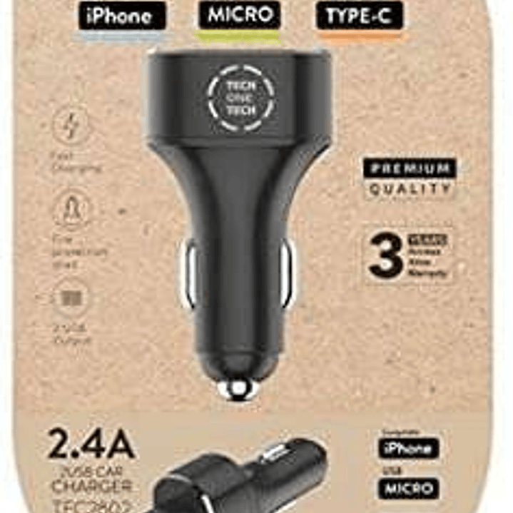 TechOneTech Cargador Doble de Coche USB-A - Alto Rendimiento 1