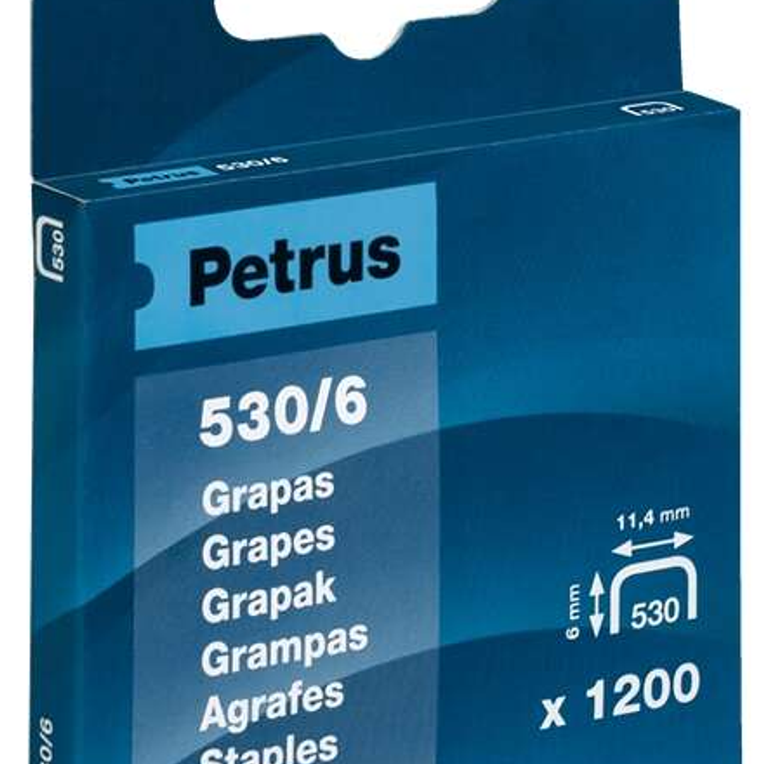 Petrus Caja de 1200 Grapas 530/6 Cobreadas para Clavadora - Patilla de 6mm 1