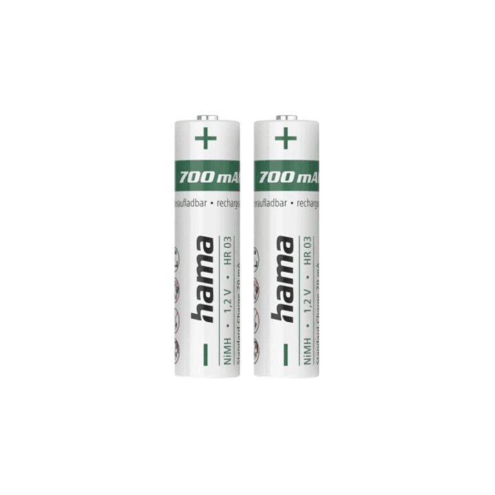 Hama Pack de 2 Pilas Recargables AAA - NiMH - Voltaje 1.2V - 700mAh - Color Blanco 1