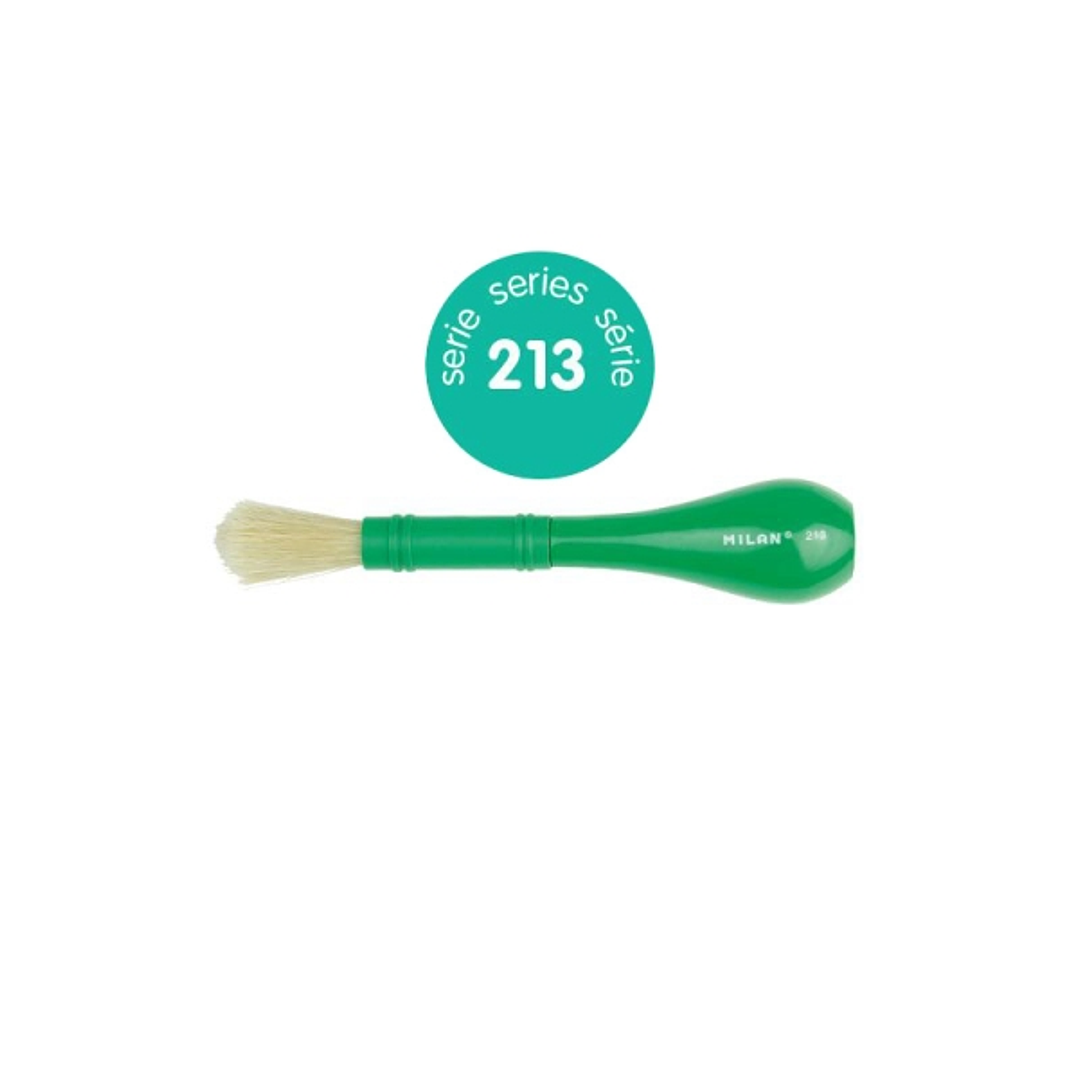 Milan 213 Pincel para Cola y Tempera - Cerda Natural Gruesa - Facil Agarre - Mango de Plastico Corto - Color Verde 1