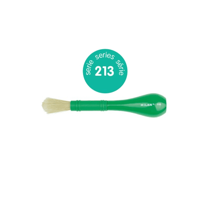 Milan 213 Pincel para Cola y Tempera - Cerda Natural Gruesa - Facil Agarre - Mango de Plastico Corto - Color Verde 1