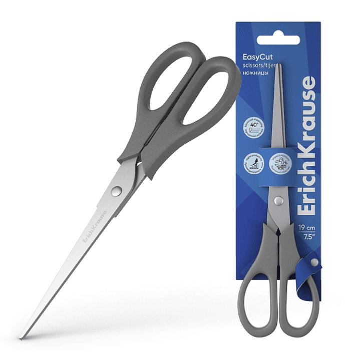 ErichKrause EasyCut Tijeras de Acero Inoxidable 19cm - Doble Afilado Avanzado - Colores Surtidos Aleatorios 1