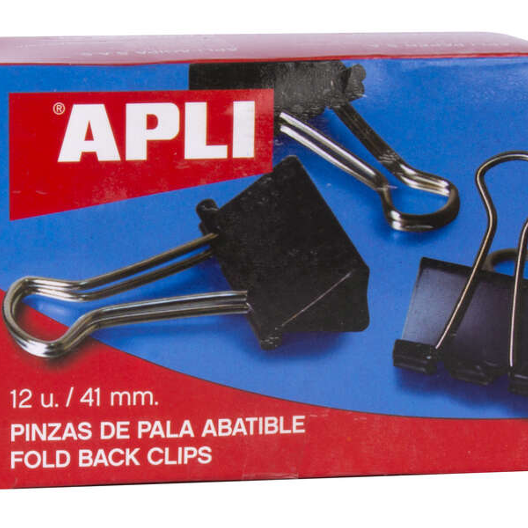 Apli Caja de 12 Pinzas Abatibles 20x41mm - Sujecion hasta 170 Hojas - Clips de Acero Templado en Negro - Asas en Niquel 1