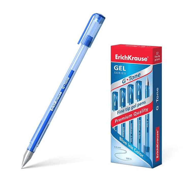 Erichkrause G-Tone Boligrafo de Gel - Cuerpo Translucido con Grip Perfilado Triangular - Punta de 0,5mm - Tinta de Gel de Secado Rapido - Color Azul 1