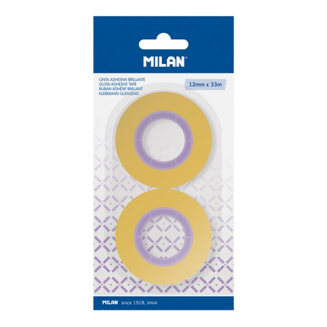 Milan Pack de 2 Cintas Adhesivas - 12mm x 33m - Color Amarillo Transparente 1