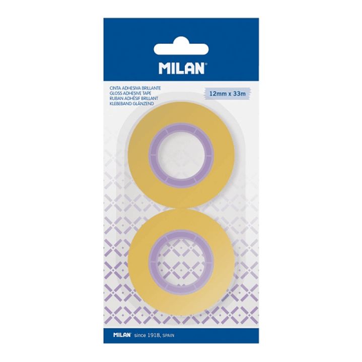 Milan Pack de 2 Cintas Adhesivas - 12mm x 33m - Color Amarillo Transparente 1
