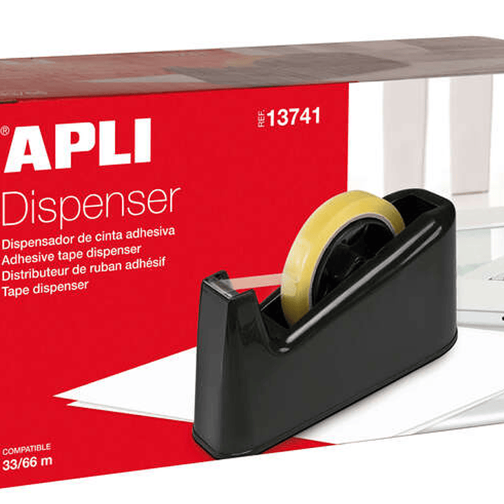 Apli Trade Portarrollos para Cinta Adhesiva de 33 y 66 Metros - Cuchilla Dentada - Base de Goma Antideslizante - Color Negro 1