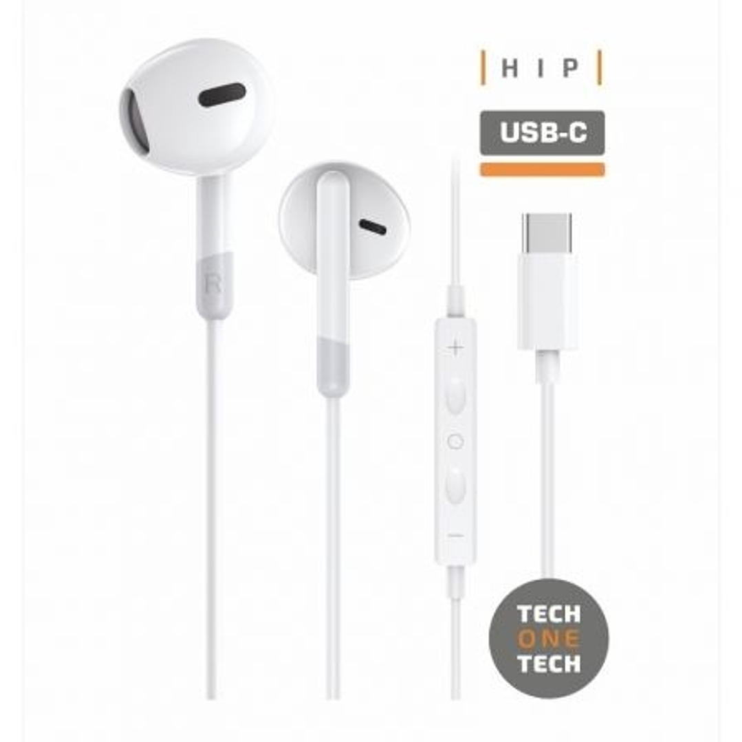 TechOneTech ear Tech Hip Auriculares Intraurales USB-C - Microfono Integrado - Asistente Voz - Cable de 1.20m 1