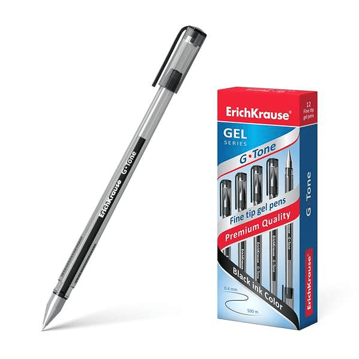 Erichkrause G-Tone Boligrafo de Gel - Cuerpo Translucido con Grip Perfilado Triangular - Punta de 0,5mm - Tinta de Gel de Secado Rapido - Color Negro 1