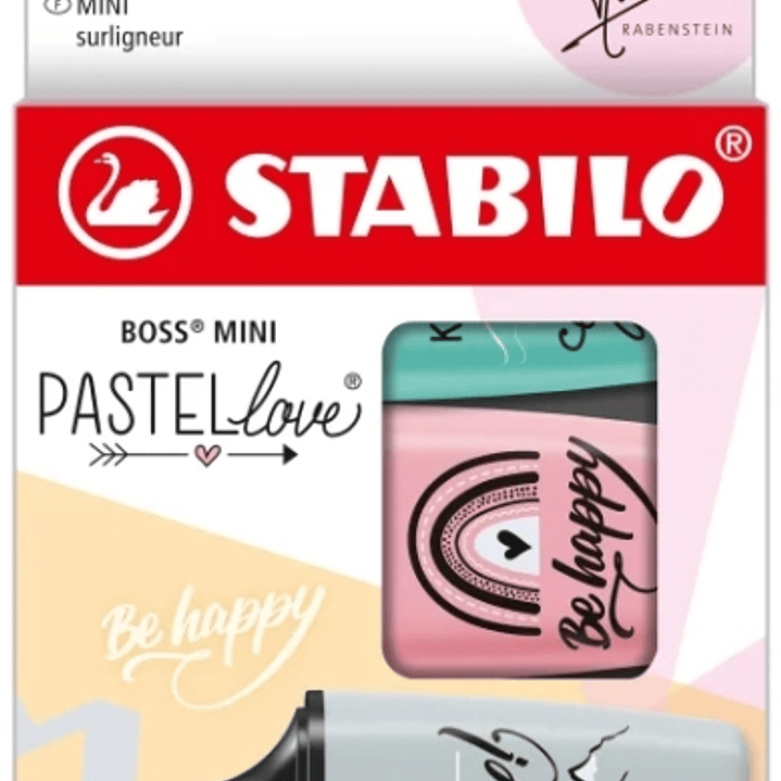 Stabilo Boss Mini Pastellove Pack de 3 Marcadores Fluorescentes - Trazo entre 2 y 5mm - Tinta con Base de Agua - Antisecado - Colores Rosa, Turquesa y 1