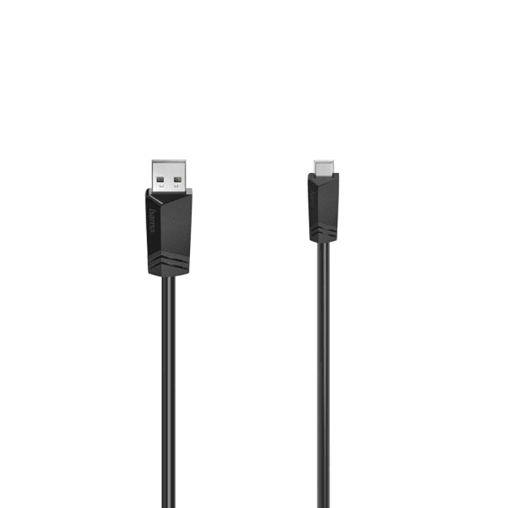 Hama Essential Cable USB - Longitud 1.5m - USB-A Macho - Mini-USB Macho - Velocidad hasta 480Mbps - Blindaje Doble - Color Negro 1