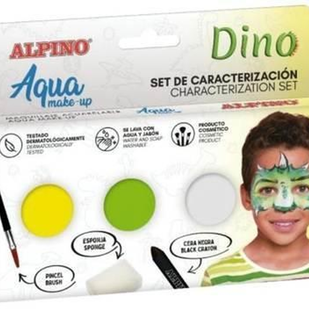 Alpino Aqua Make Up Set de Caracterizacion de Dinosaurio - 3 Polveras + Cera Negra + Pincel + Esponja 1