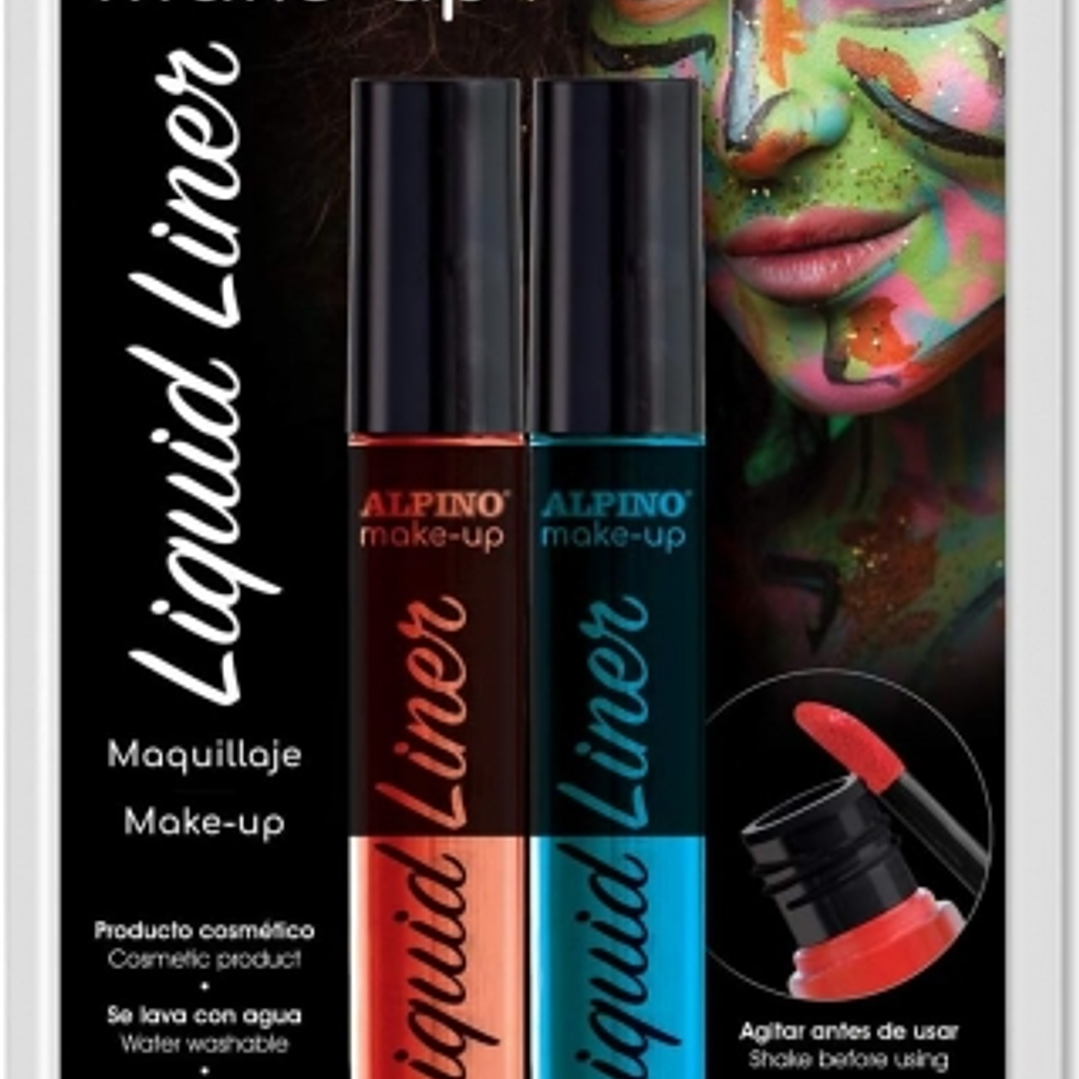 Alpino Make-up Liquid Liner Pack con 2 Botes de Maquillaje Liquido con Aplicador - Se Lava con Agua - Testado Dermatologicamente - Colores Azul y Rojo 1