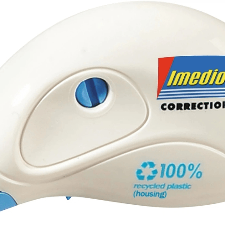 Imedio Roller Compact Cinta Correctora 5mm x 10m - Rapido, Limpio y Preciso - Sin Disolventes - Control de Nivel de Cinta - Tensor de Cinta - Carcasa  1