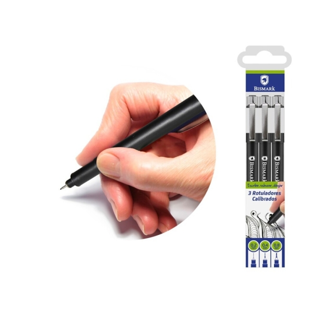 Bismark Pack 3 Rotuladores Calibrados 0.2, 0.4, 0.8mm - Color Negro 1