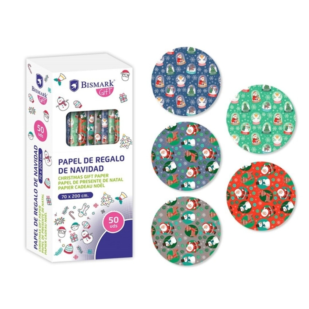 Bismark Navidad Papa Noel Rollo de Papel Regalo - Medidas 70cmx200cm - 5 Diseños Diferentes 1