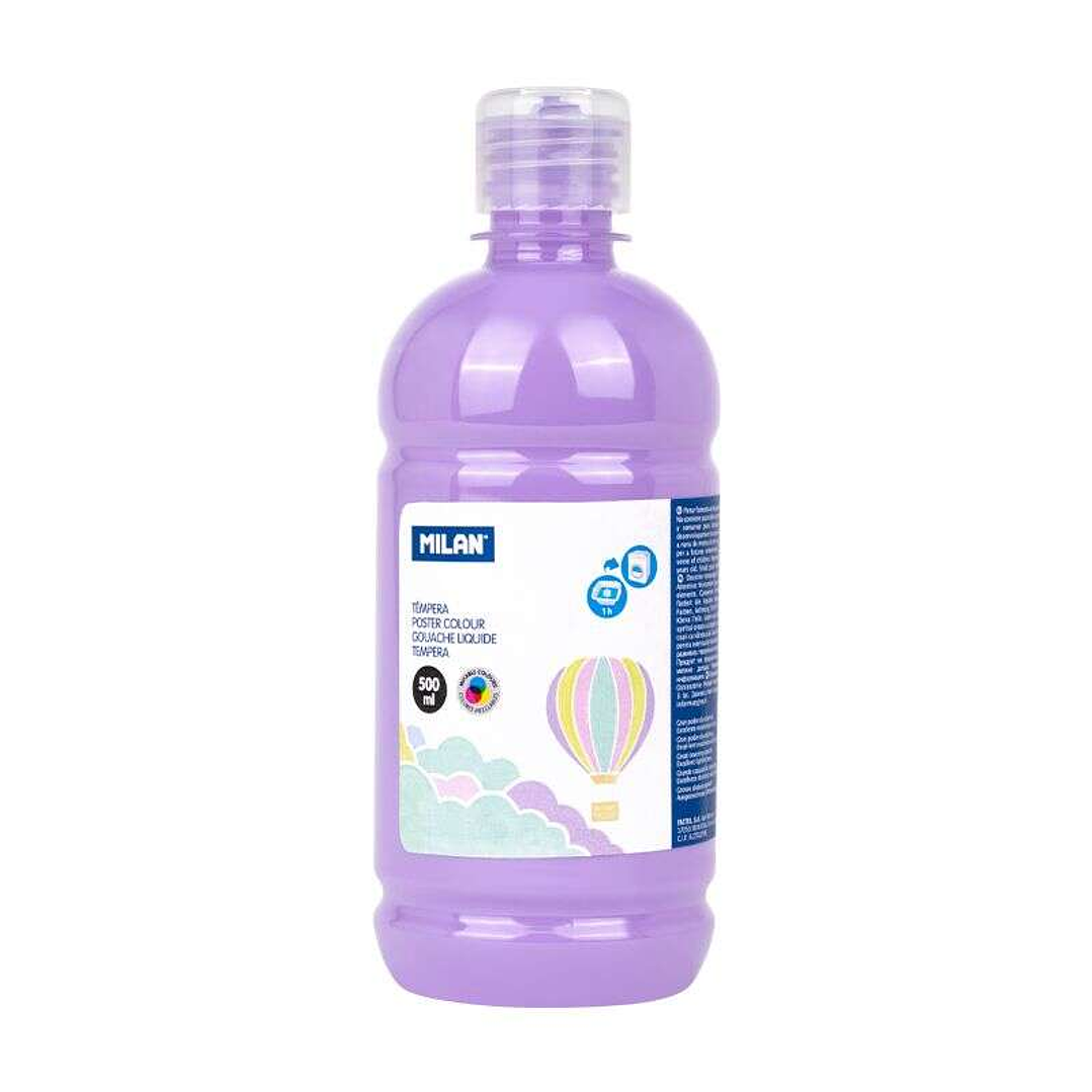 Milan Botella de Tempera 500ml - Tapon Dosificador - Secado Rapido - Mezclable - Color Violeta Pastel 1