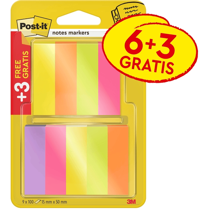 Post-It Pack de 9 Blocs de 100 Marcadores Reposicionables - Forma Rectangular - Colores Surtidos 1