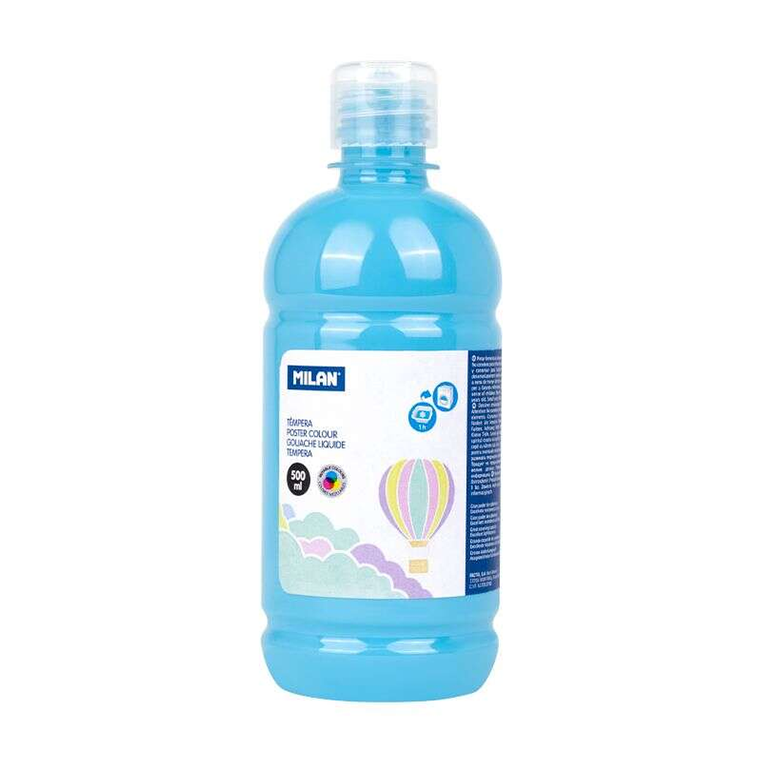Milan Botella de Tempera 500ml - Tapon Dosificador - Secado Rapido - Mezclable - Color Azul Claro Pastel 1