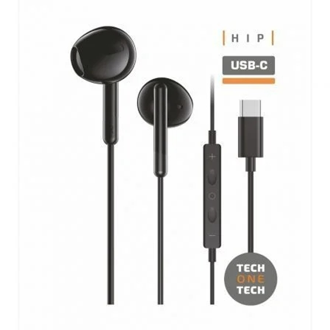 TechOneTech ear Tech Hip Auriculares Intraurales USB-C - Microfono Integrado - Asistente Voz - Cable de 1.20m 1