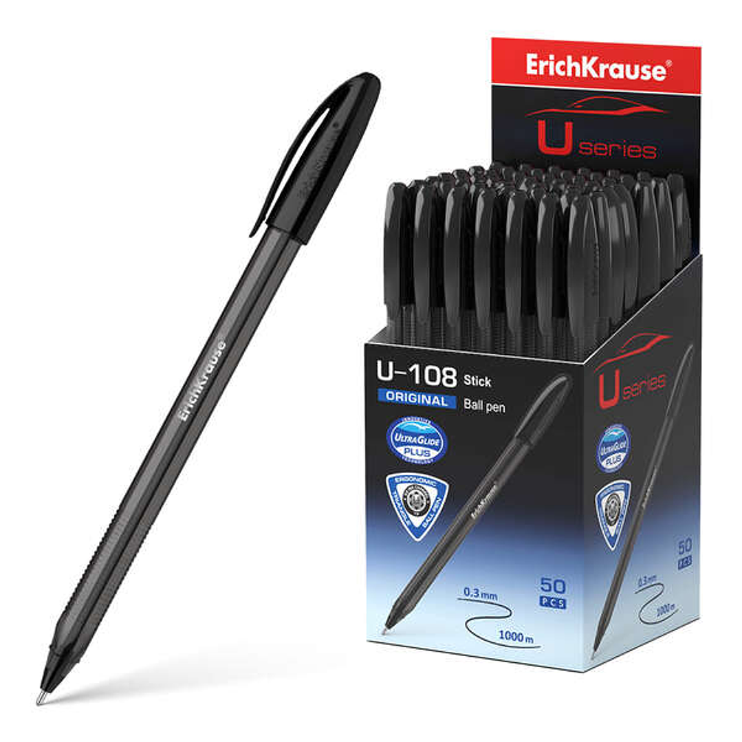Erichkrause U-108 Boligrafo Clasico - Punta de Bola 1.0mm - Trazo de 0.3mm - Tapa Ventilada - Cuerpo Translucido y Tintado - Ultra Glide Technology -  1