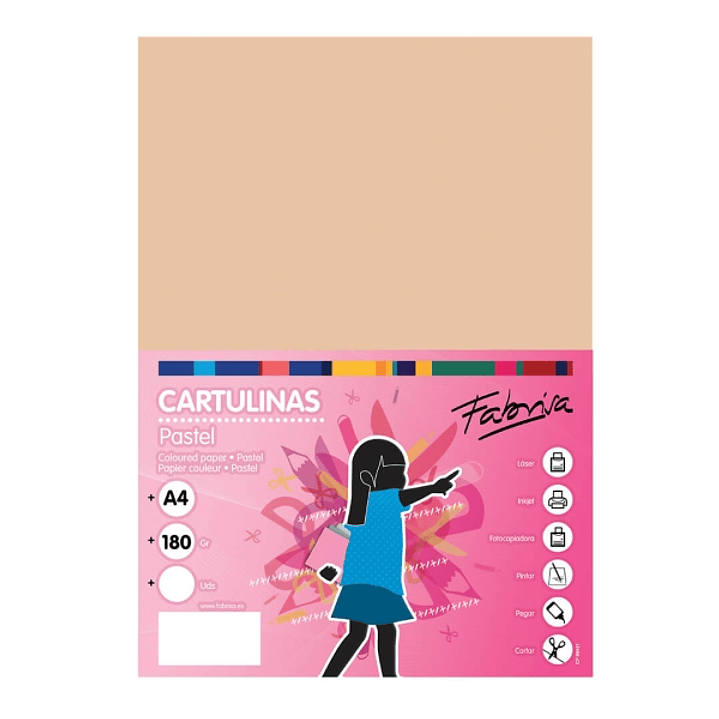 Fabrisa Pack de 50 Cartulinas 180 g/m² - Tamaño A4 - Color Vainilla 1