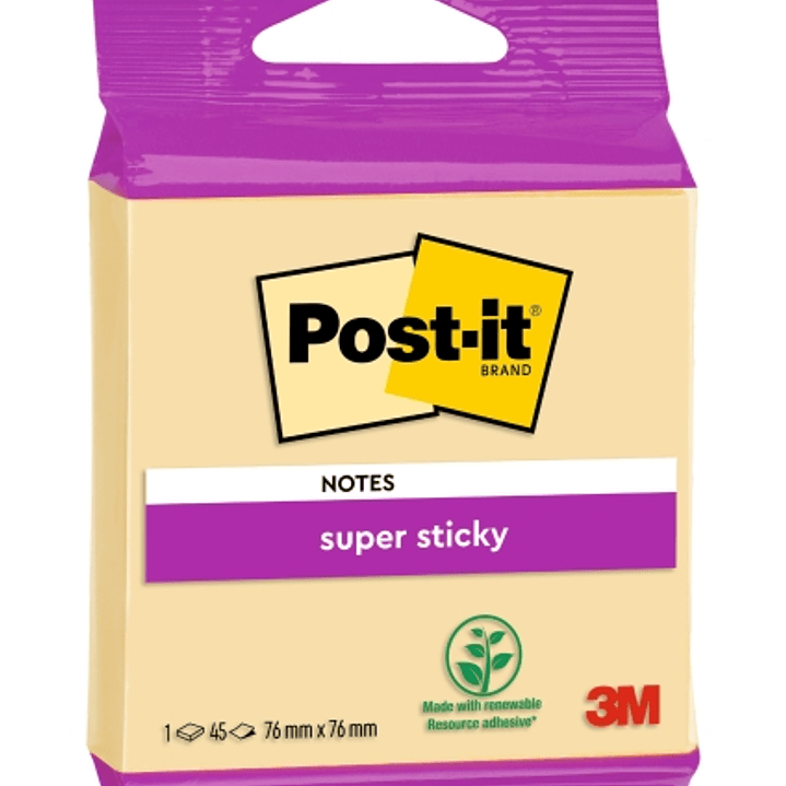Post-It Super Sticky Bloc de 45 Notas Adhesivas Reposicionables - Forma Cuadrada - 76x76mm - Color Amarillo Claro 1