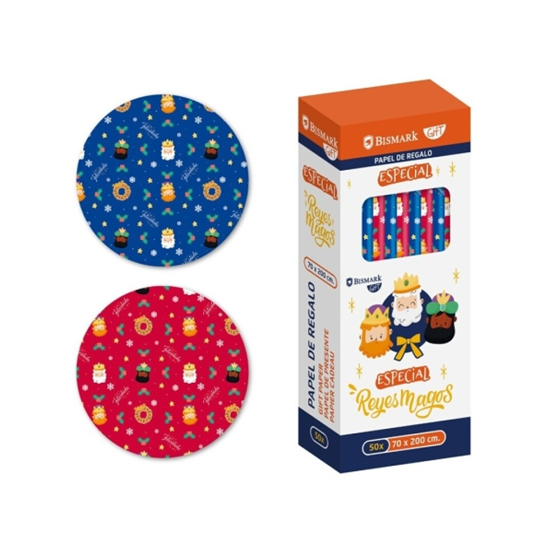 Bismark Navidad Reyes Magos Rollo de Papel Regalo - Medidas 70cmx200cm - 2 Diseños Diferentes 1