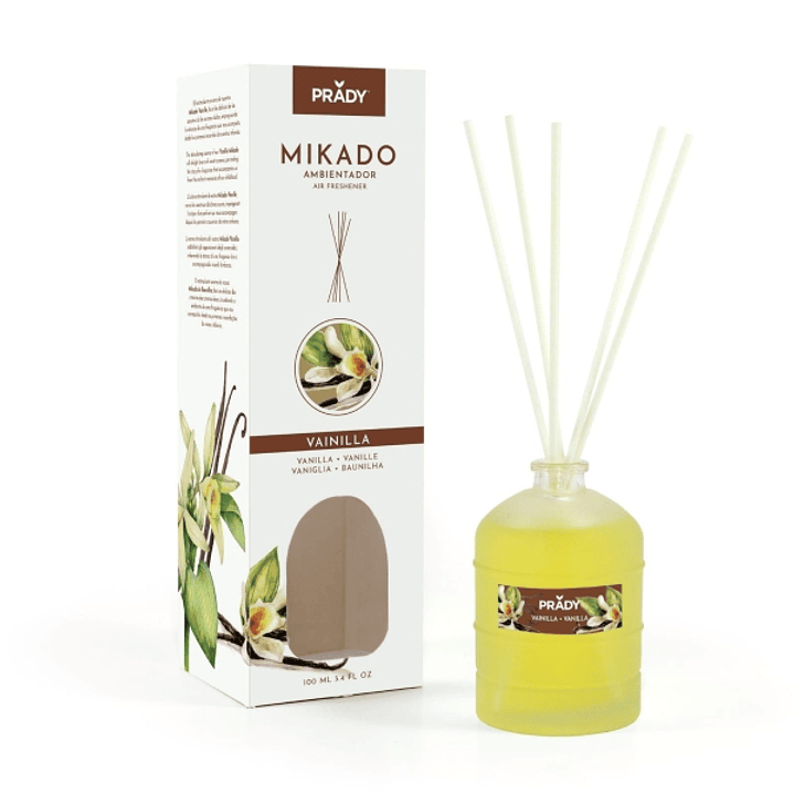 Prady Ambientador Mikado Vainilla - Frasco de Cristal 100 ml y Varitas Difusoras 1