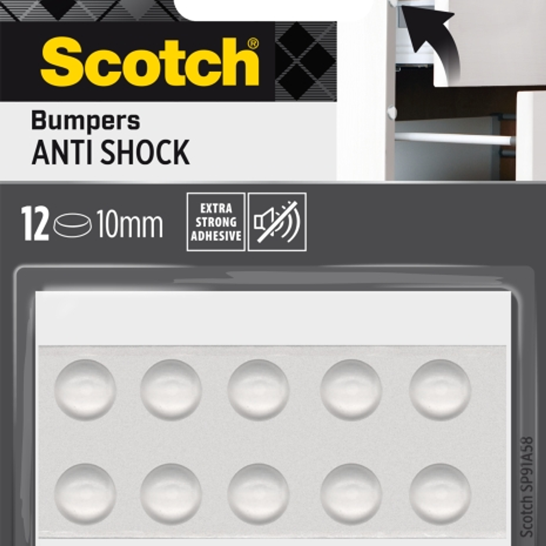 Scotch Topes Adhesivos para Muebles - Antichoque - Diametro de 10mm - Paquete de 12 - Color Transparente 1