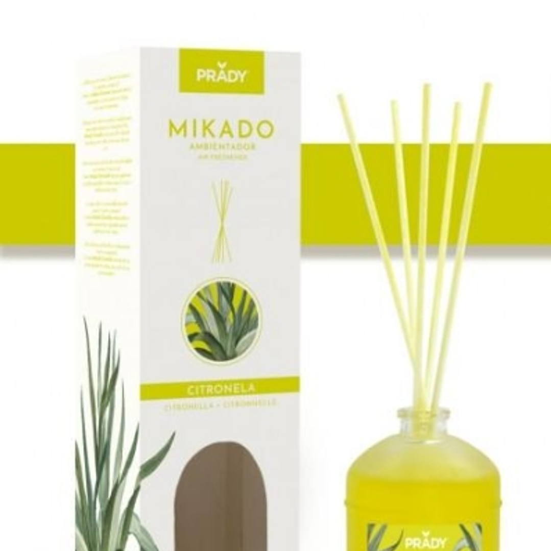 Prady Ambientador Mikado Citronela - Frasco de Cristal 100 ml y Varitas Difusoras 1