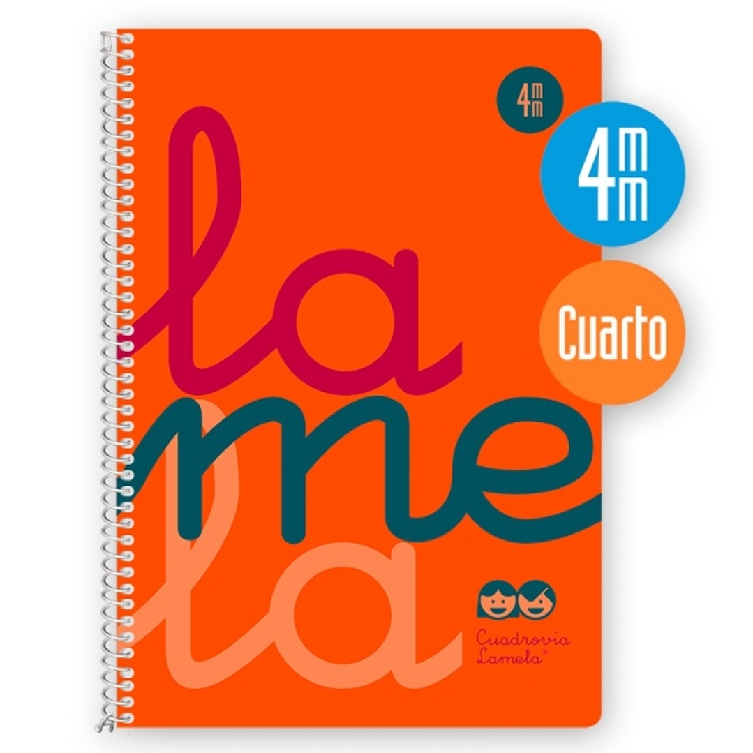 Lamela Cuaderno Espiral con 80 Hojas de 90g/m2 con Margen - Formato Cuarto - Pauta Cuadrovia de 4mm - Cubierta Extra Dura - Papel Offset Blanco Extra  1