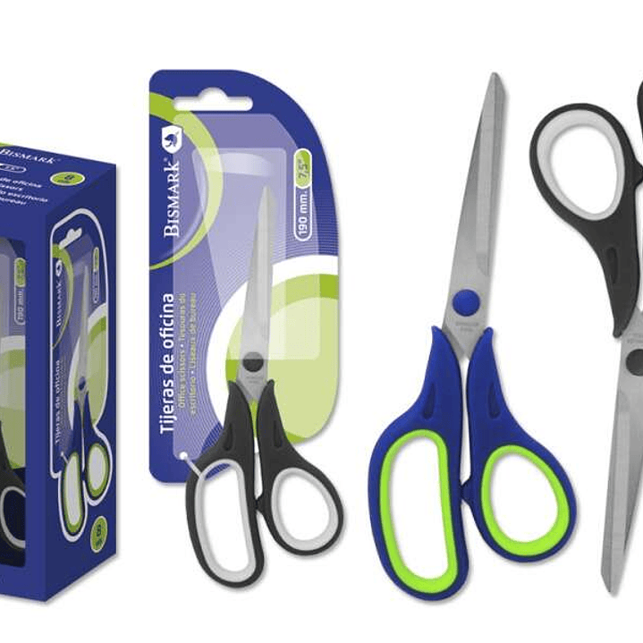 Bismark Tijeras de Oficina Acero Inoxidable 19cm - Empuñadura Ergonomica - Muy Ligeras y Resistentes - Empaquetadas en Blister - Colores Surtidos 1