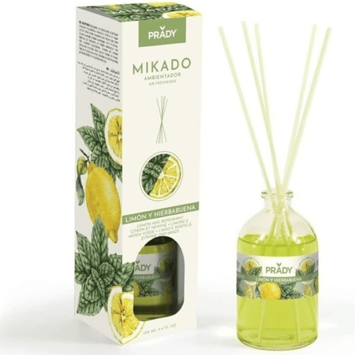 Prady Ambientador Mikado Limon y Hierbabuena - Frasco de Cristal 100 ml y Varitas Difusoras 1