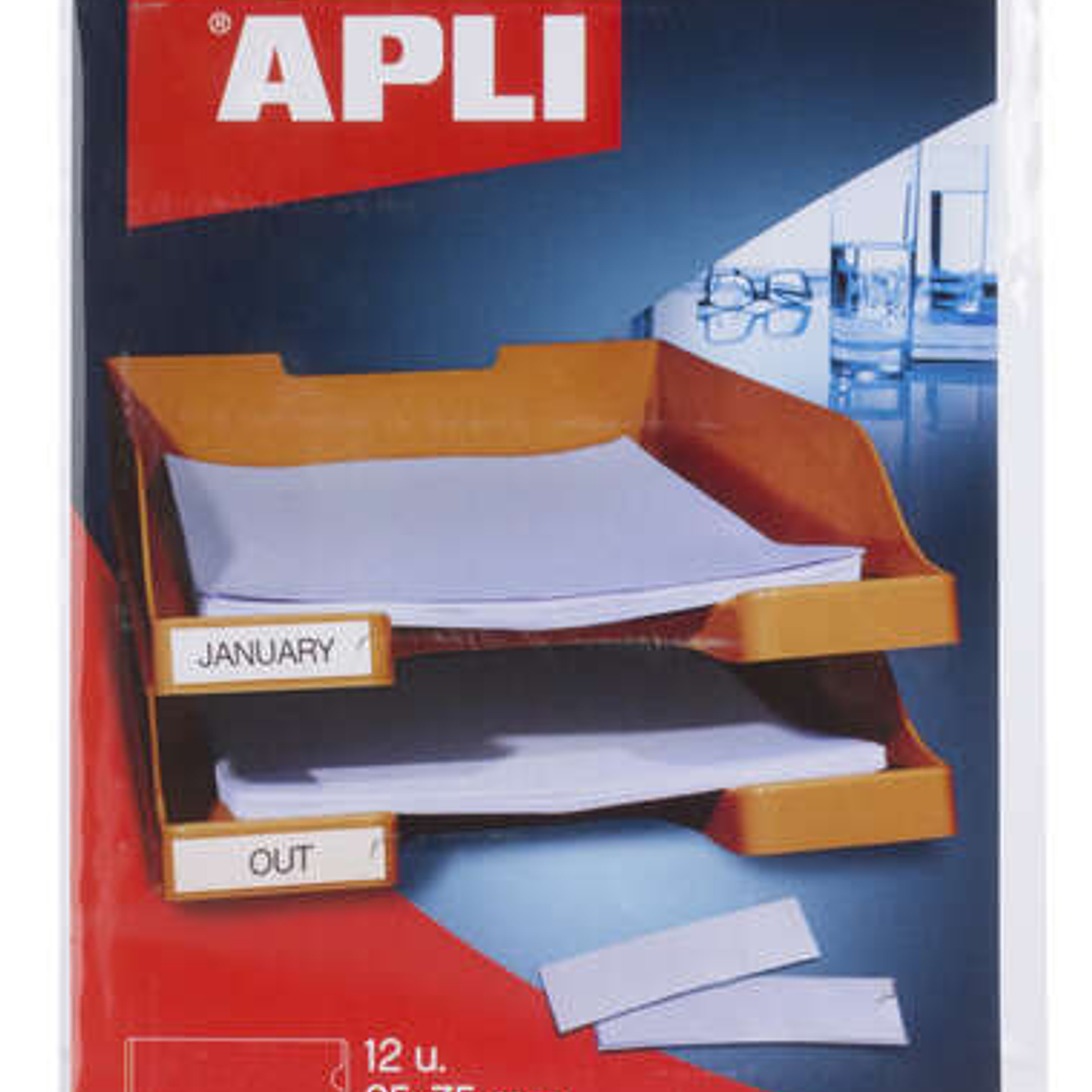 Apli Bolsillos Adhesivos para Etiquetas - Tamaño 25x75mm - Cambia la Informacion de la Etiqueta Segun tus Necesidades - Contiene 12 Bolsillos por Bols 1