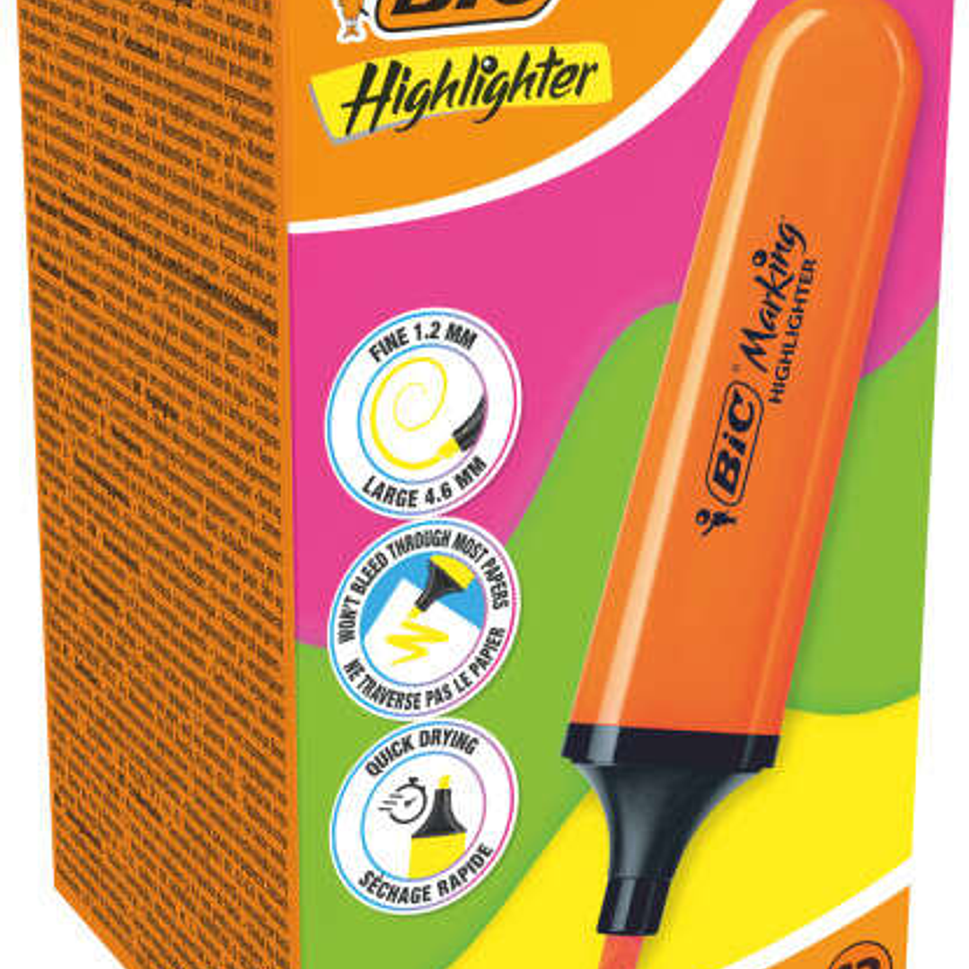 Bic Marking Highlighter Flat Marcador Fluorescente - Punta Biselada - Trazo entre 1.70 y 4.80 mm - Tinta con Base de Agua - Color Naranja 1