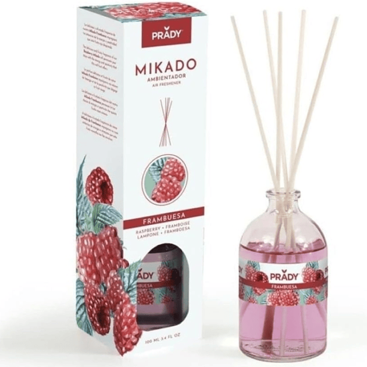 Prady Ambientador Mikado Frambuesa - Frasco de Cristal 100 ml y Varitas Difusoras 1