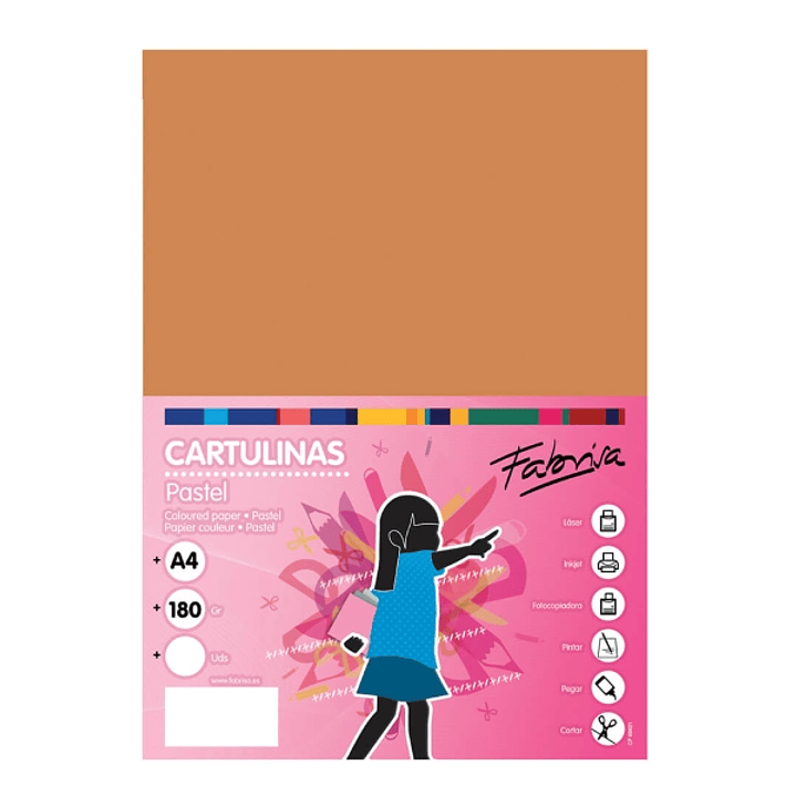 Fabrisa Pack de 50 Cartulinas 180 g/m² - Tamaño A4 - Color Marron Claro 1