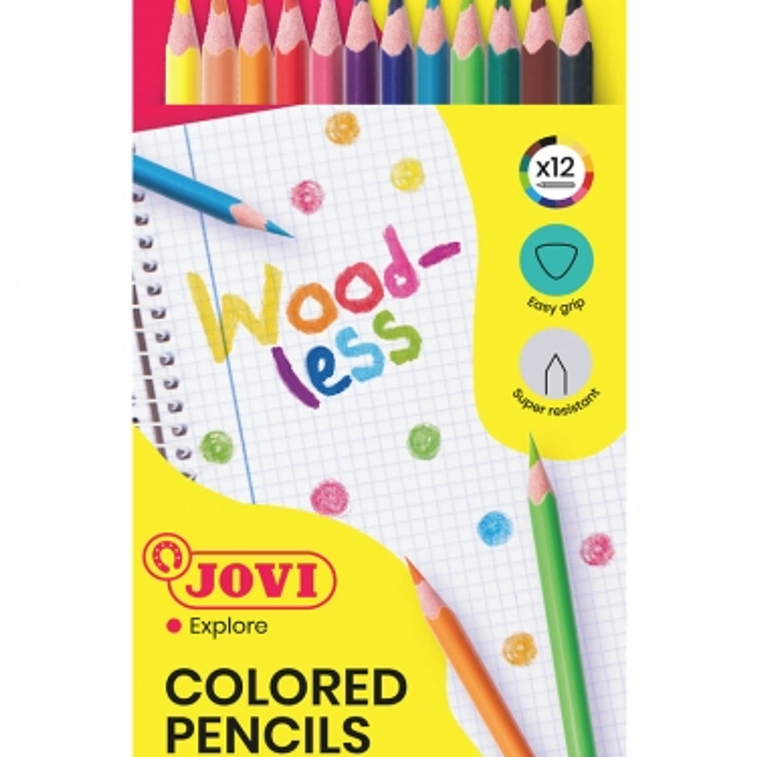 Jovi Woodless Pack de 12 Lapices de Colores - Forma Triangular - Minas Resistentes - Sin Madera - Colores Surtidos 1