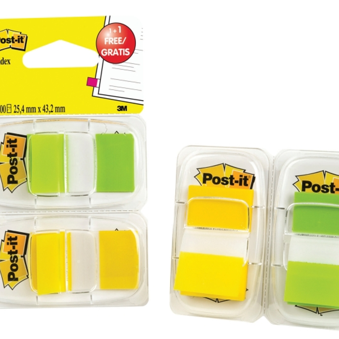 Post-It Index Pack de 2 Dispensadores con 50 Marcadores de Indice Reposicionables - Forma Rectangular - Color Verde 1
