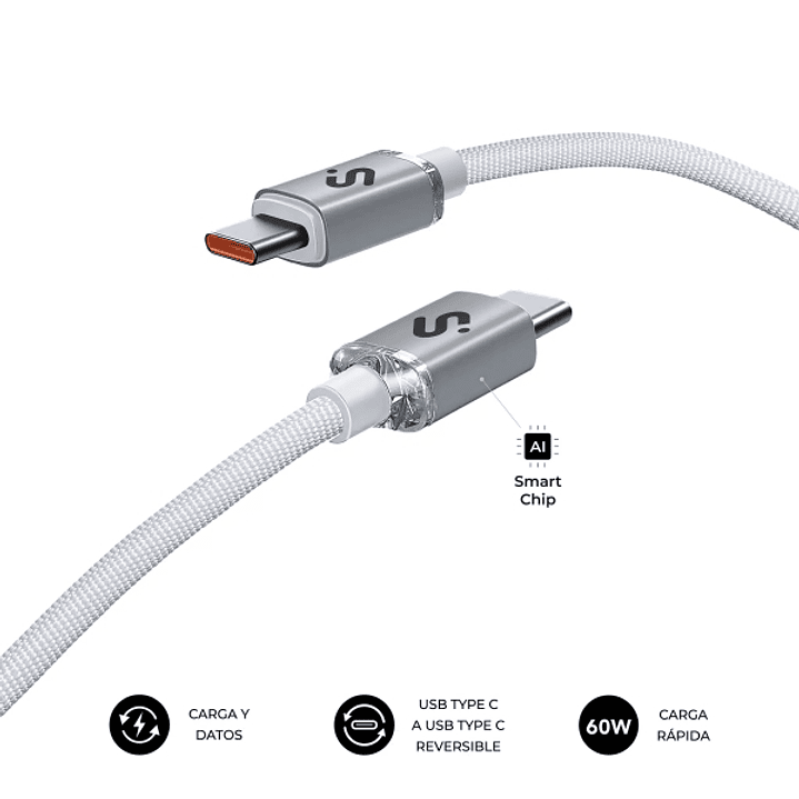 Subblim Cable Optimus USB-C - 60W - Nylon Trenzado - 480Mbps - 1 Metro - Color Blanco 1