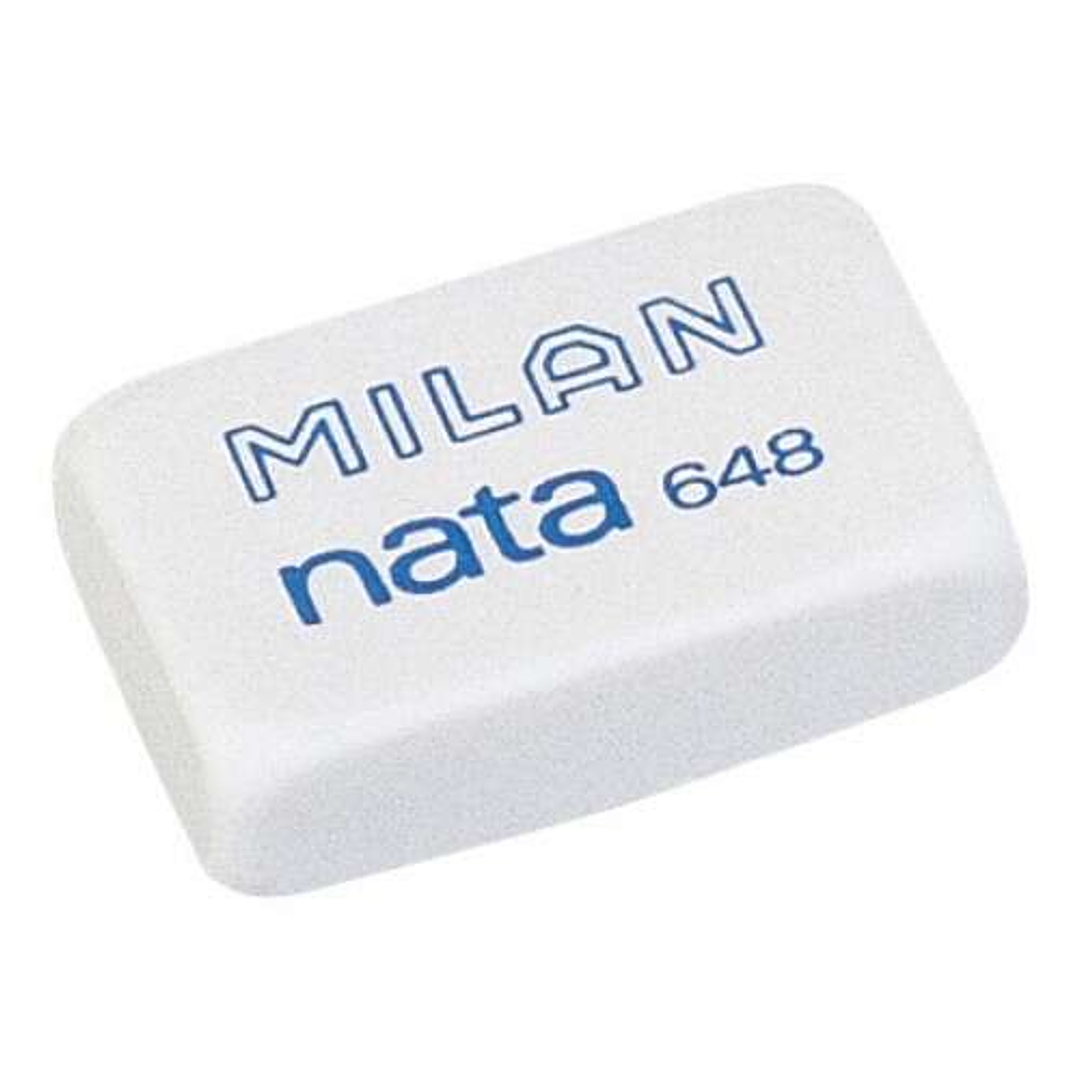 Milan Nata 648 Goma de Borrar Rectangular Pequeña - Plastico - No Daña el Papel - Color Blanco 1