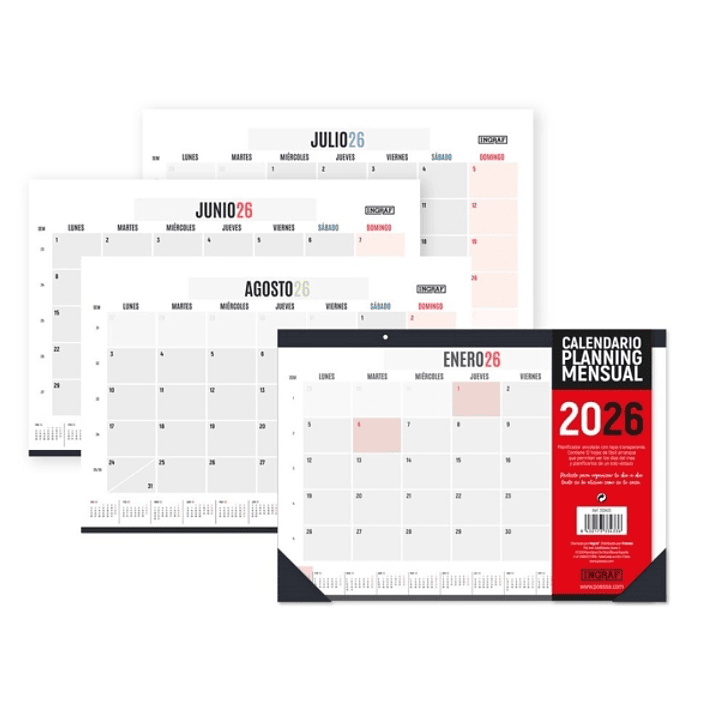 Ingraf Planificador de Mesa Mensual - Encolado con Tapa de Polipropileno - 12 Hojas de Faciles de Arrancar 1