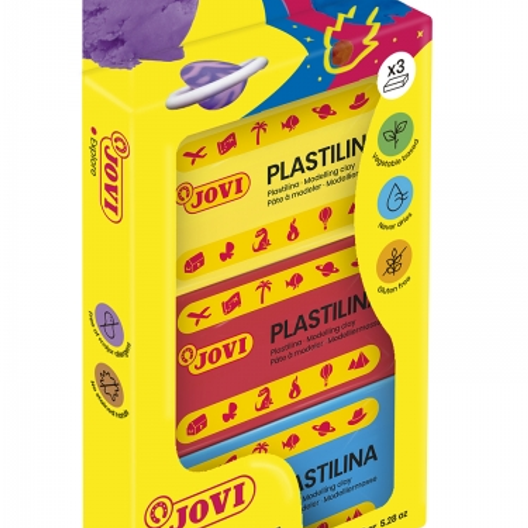 Jovi Pack de 3 Pastillas de Plastilina 50gr - No Se Seca - Sin Gluten - Facil de Moldear - Libre de Alergenos - No Toxica - Colores Surtidos 1