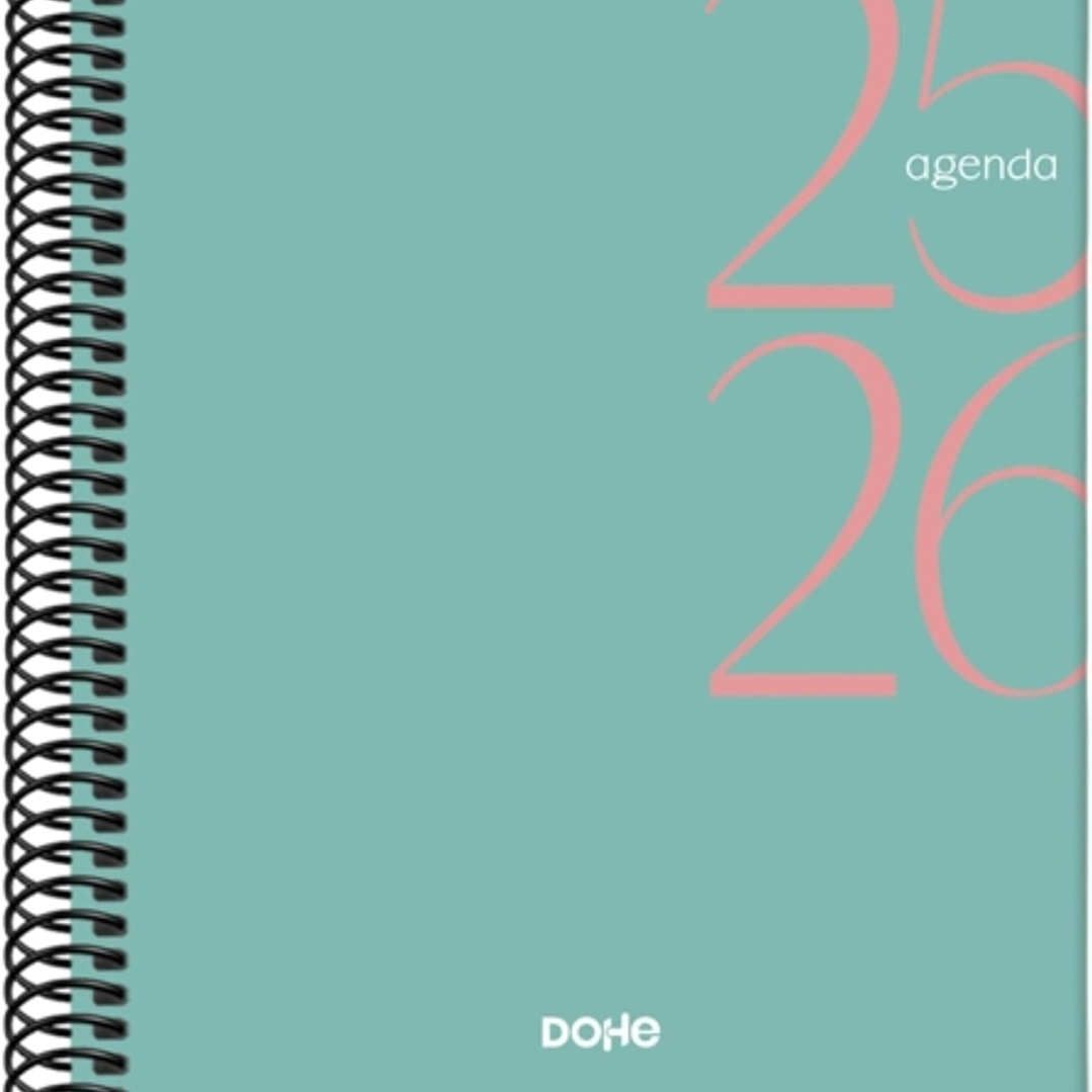 Dohe System Agenda Escolar 25/26 Espiral A5 - Dia Pagina - Papel 70g/m2 - Cubierta de Carton Plastificado - Color Verde 1