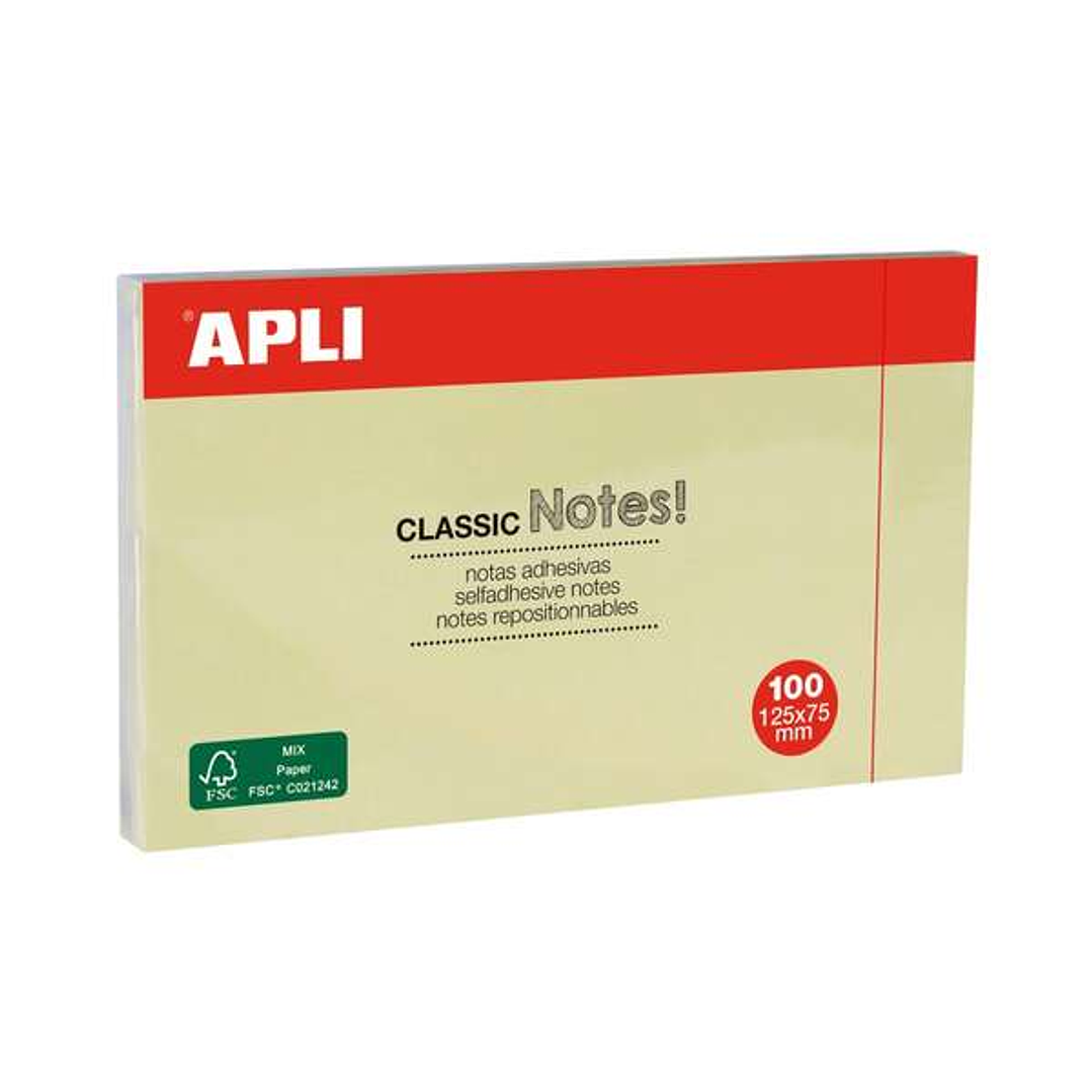 Apli Classic Bloc de 100 Notas Adhesivas 125 x 75 mm - Color Amarillo 1