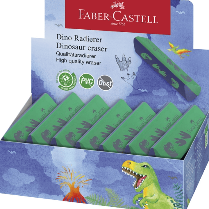 Faber-Castell Dinosaurio Goma de Borrar sin PVC - Forma Triangular Ergonomica - Sin Residuos - Borrado Limpio y Facil 1