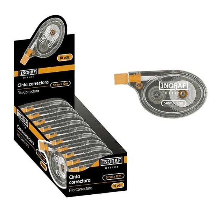 Ingraf Cinta Correctora en Seco de Alta Calidad 5mmx12m - Aplicacion Lateral - Corrige Rapidamente - Escriba al Instante - No Mancha - Sin Huella en F 1