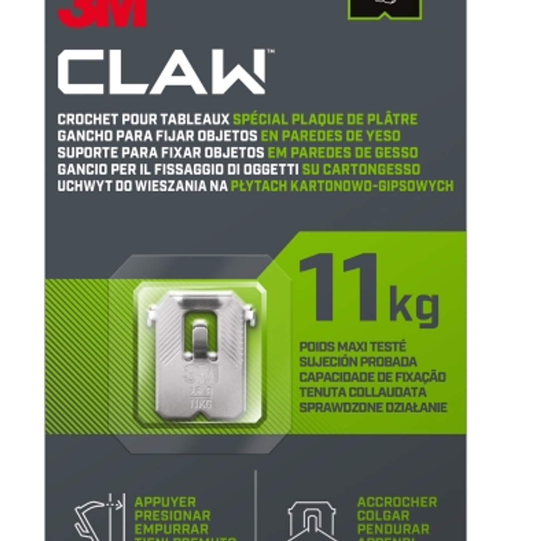 3M Claw Pack de 2 Ganchos de Metal para Paredes de Yeso - Soporta hasta 11kg - Color Gris/Titanio 1